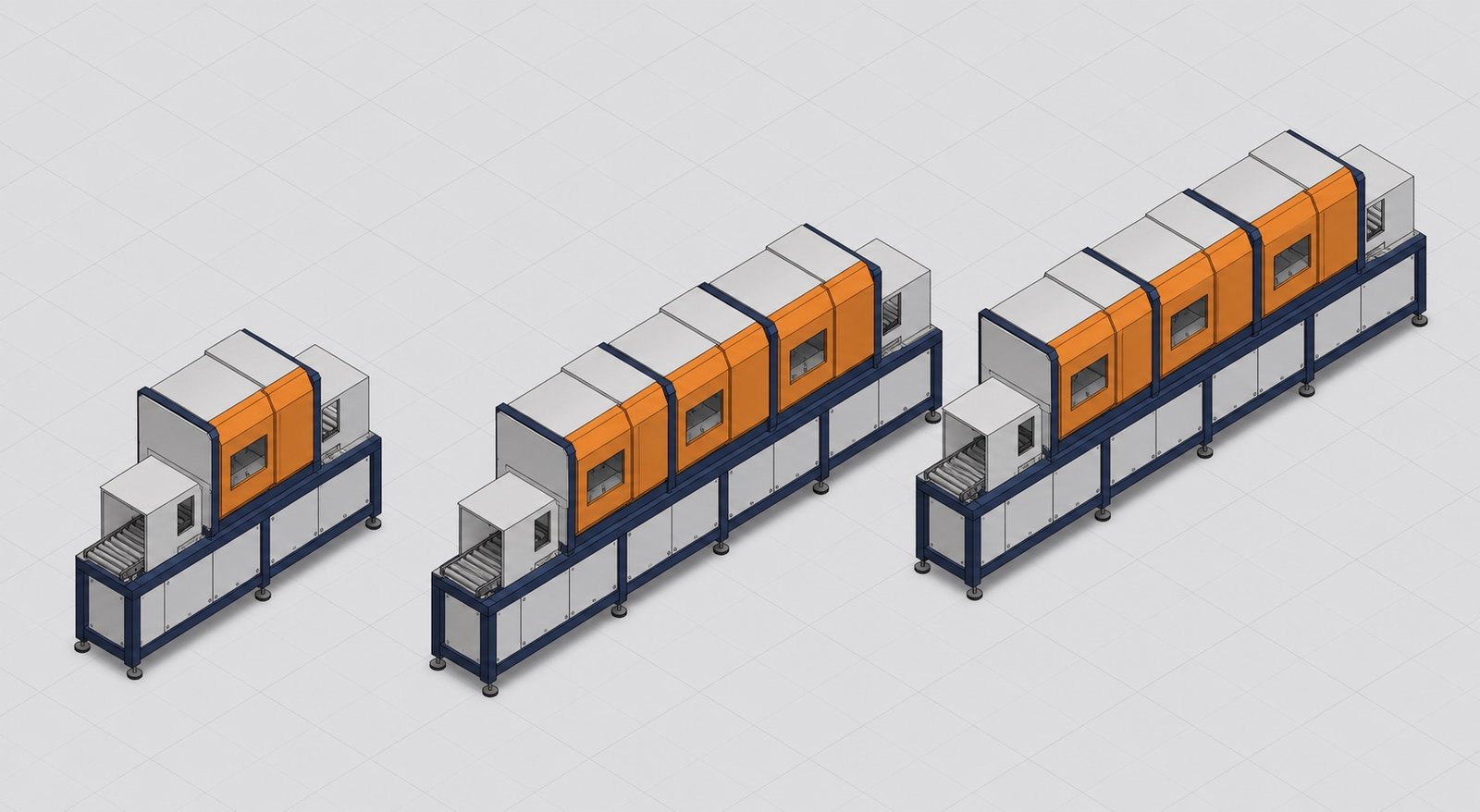 Three CAD variants of the same modular machine