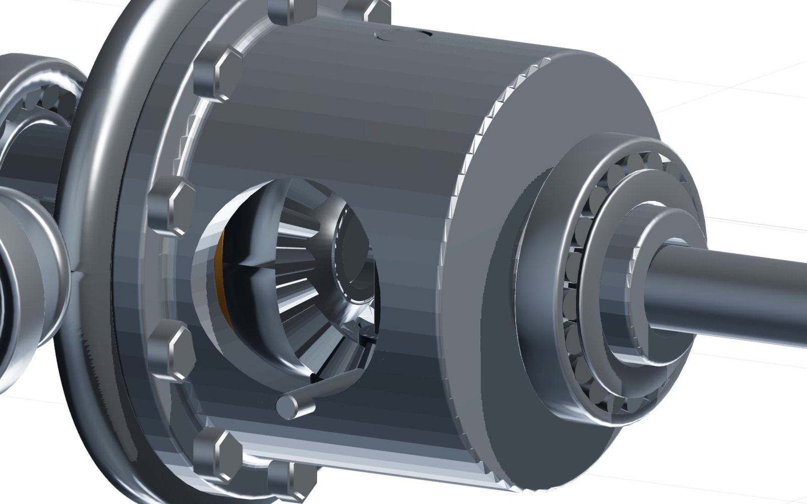 Bevel gear set of spider gears and side gears on the cross pin