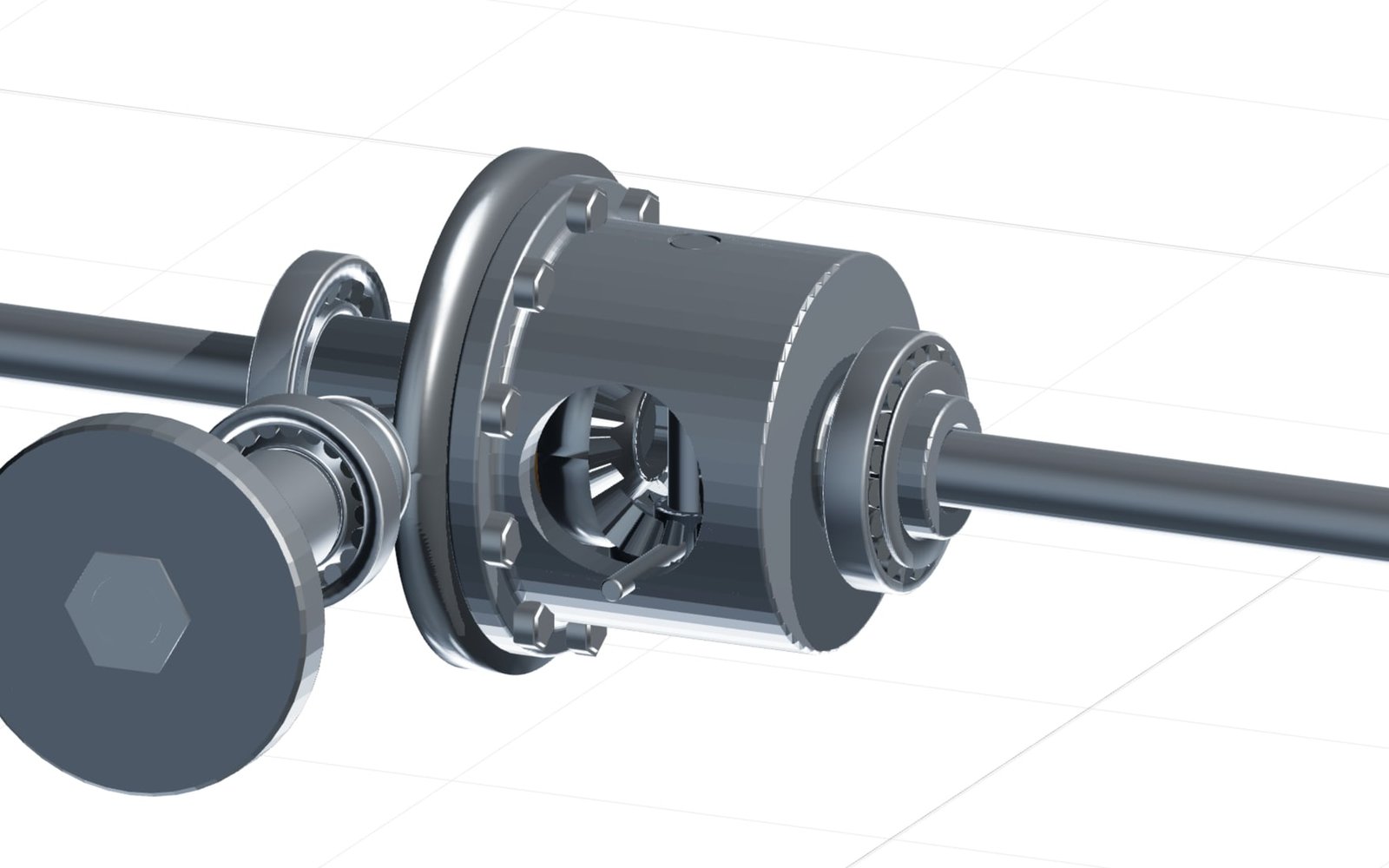 Gear set without the housing: carrier, crown wheel and both axle bearings